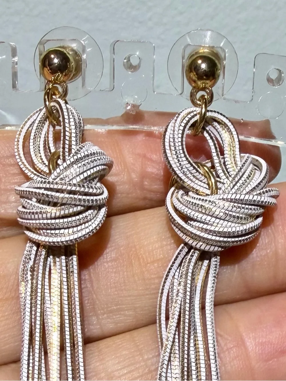 NWOT Tassel Algerian Love Knot Drop Pierced Earrings with Gold Accents